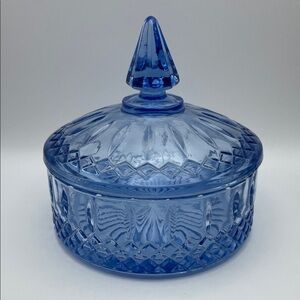 Vintage, Indiana Glass, Ice Blue, Princess Diamond, Candy Dish/Trinket Box & Lid